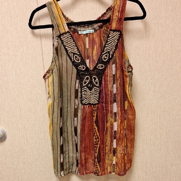 Maurices Multicolor Striped Tank Top with Beaded Neckline - Picture 1 of 6